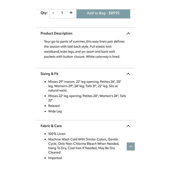 Soft Surroundings White Linen Wide Leg Pull On Pants Beachy Coastal Stretch - Picture 16 of 16